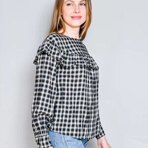 LA VIE Rebecca Taylor Ruffle-Trimmed Plaid Top